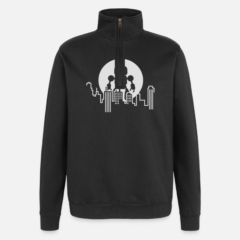 Futuristische Robot Skyline – Android - Quarter-Zip-Sweatshirt - Schwarz