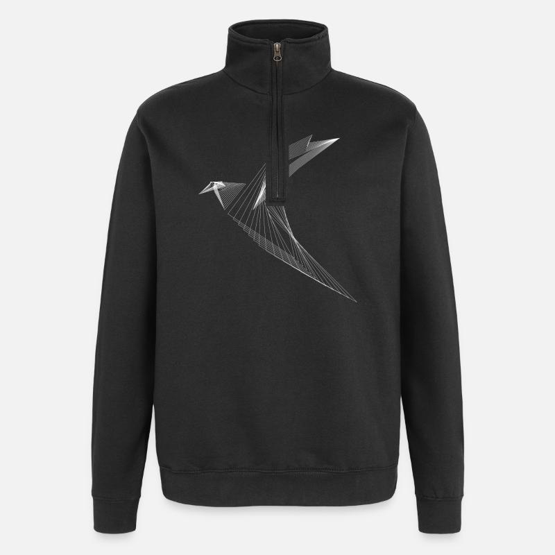 Geometrischer Linien-Vogel Minimal Design - Quarter-Zip-Sweatshirt - Schwarz