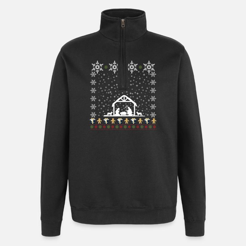 Ugly Christmas Krippe Weihnachtsstern - Quarter-Zip-Sweatshirt - Schwarz