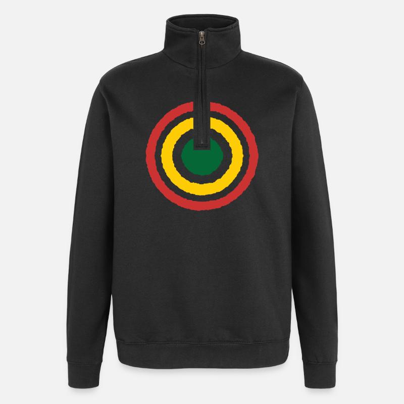 Abstract Concentric Reggae Circle Design - Quarter-Zip Sweatshirt - black