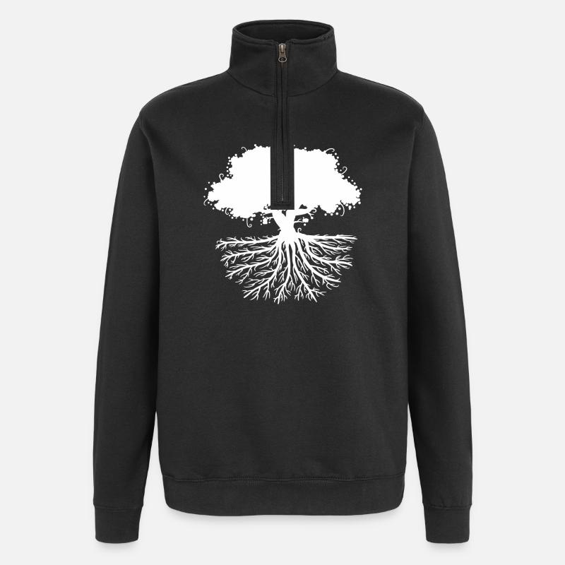 tree roots white - Quarter-Zip Sweatshirt - black