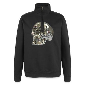 Silber Skull - Quarter-Zip-Sweatshirt - Schwarz - Vorne - AI Model Female 172 light (172cm) & AI Model Male 178 dark (178cm)
