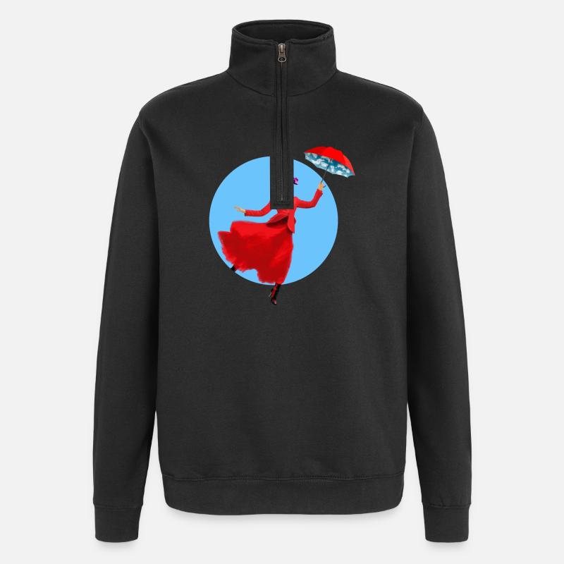 Rote Dame mit Regenschirm-Twist - Quarter-Zip-Sweatshirt - Schwarz