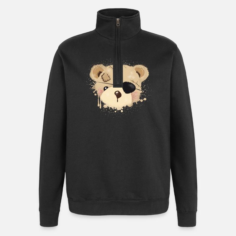 Teddy with eye patch - Quarter-Zip Sweatshirt - black