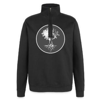 arbre, logo, forêt, nature, illustration, armoiries, nature - Sweat à zip 1/4 - noir - Devant - AI Model Female 172 light (172cm) & AI Model Male 178 dark (178cm)