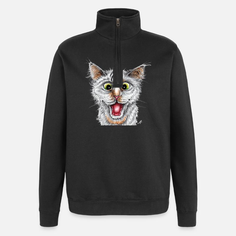 Chat heureux - Sweat à zip 1/4 - noir
