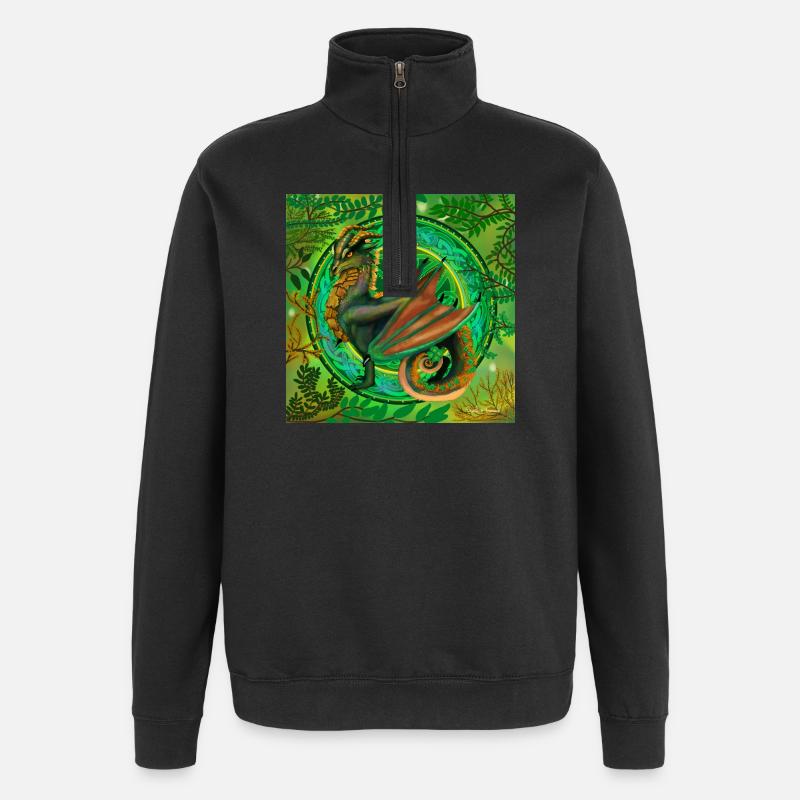 dragon vert forestier - Sweat à zip 1/4 - noir