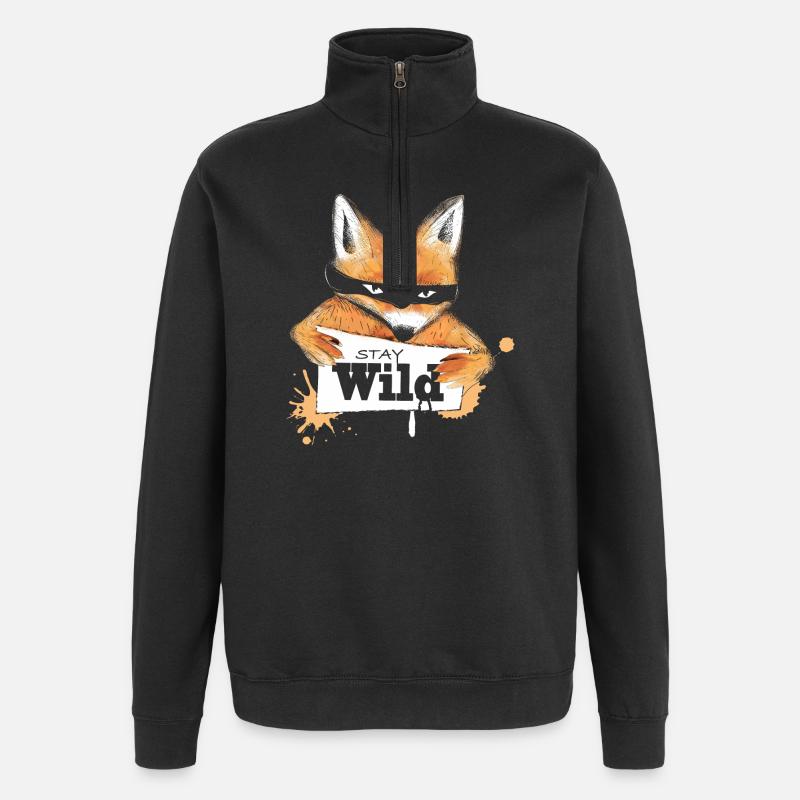 un renard avec un message - Sweat à zip 1/4 - noir