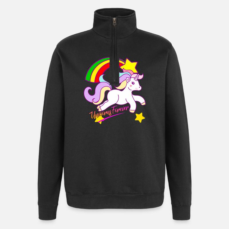 Regenbogen-Einhorn Forever - Quarter-Zip-Sweatshirt - Schwarz