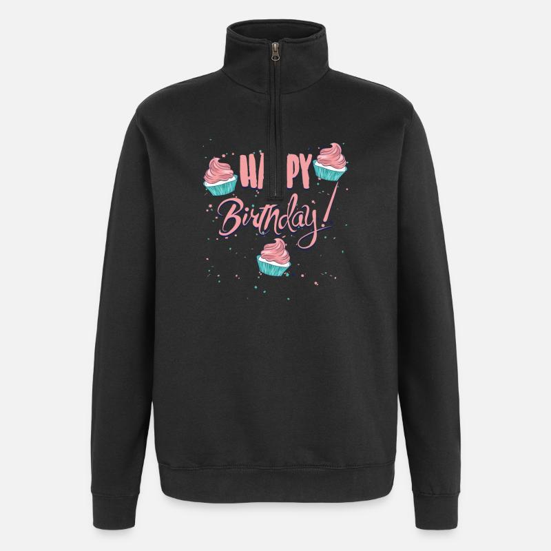 Happy Birthday mit Cupcakes - Quarter-Zip-Sweatshirt - Schwarz