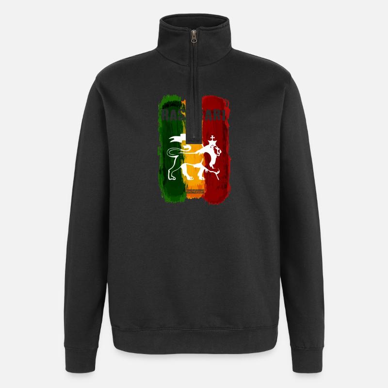 Rastafari Löwe auf Regenbogenstreifen - Quarter-Zip-Sweatshirt - Schwarz