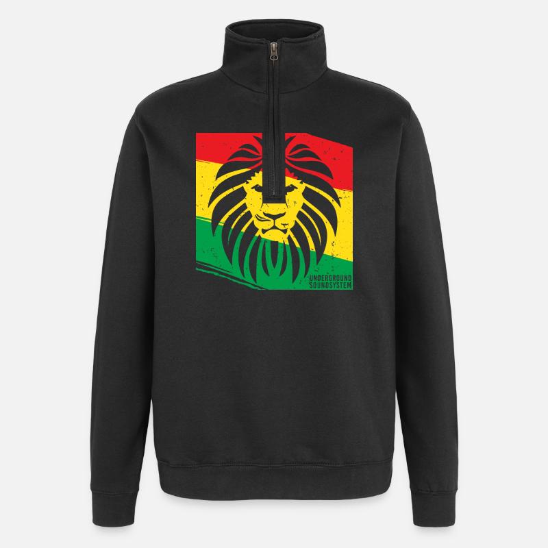 Lion de style rasta - Sweat à zip 1/4 - noir