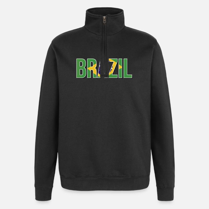 Brazilian flag typography - Quarter-Zip Sweatshirt - black
