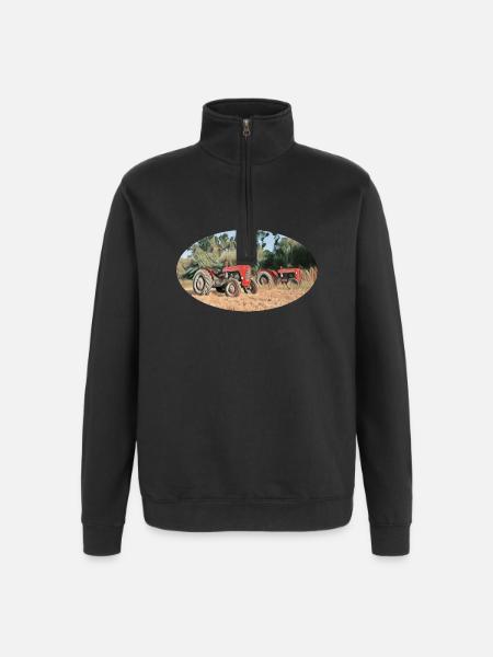 Tracteurs rouges sur le terrain - Sweat à zip 1/4 - noir