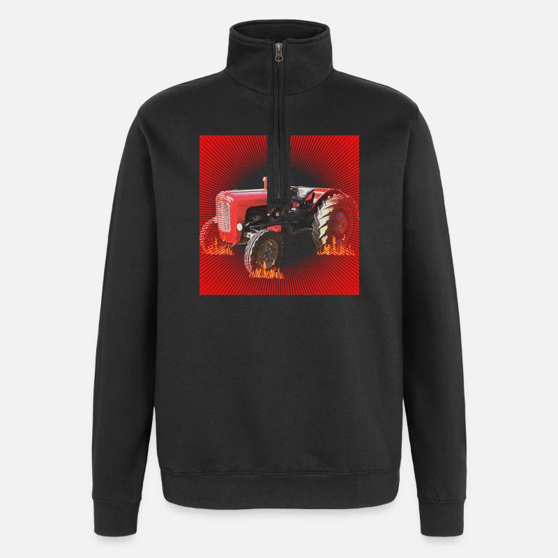 Tracteur rouge feu dans l’enfer - Sweat à zip 1/4 - noir