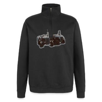 Duo de tracteurs sur le terrain - Sweat à zip 1/4 - noir - Devant - AI Model Female 172 light (172cm) & AI Model Male 178 dark (178cm)