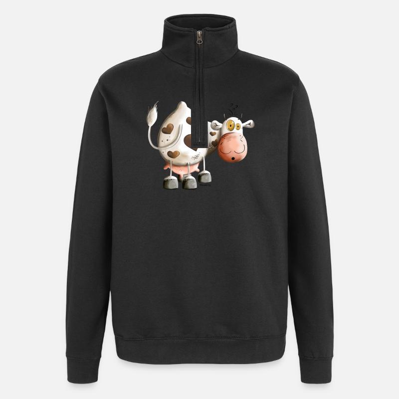 Kuh mit Herz - Quarter-Zip-Sweatshirt - Schwarz