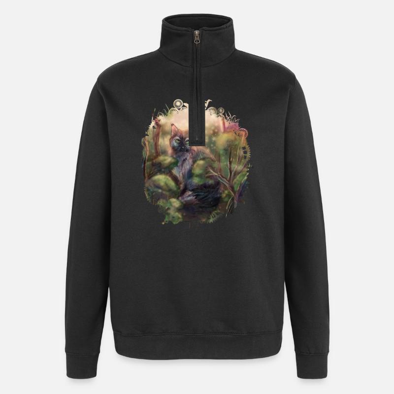 Chat sauvage dans la forêt - Sweat à zip 1/4 - noir
