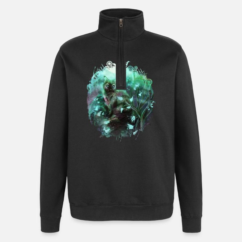 Cat in the magic forest - Quarter-Zip Sweatshirt - black