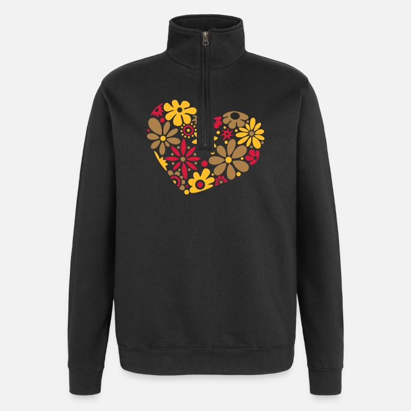Großes Flower Power Herz, bunt - Quarter-Zip-Sweatshirt - Schwarz
