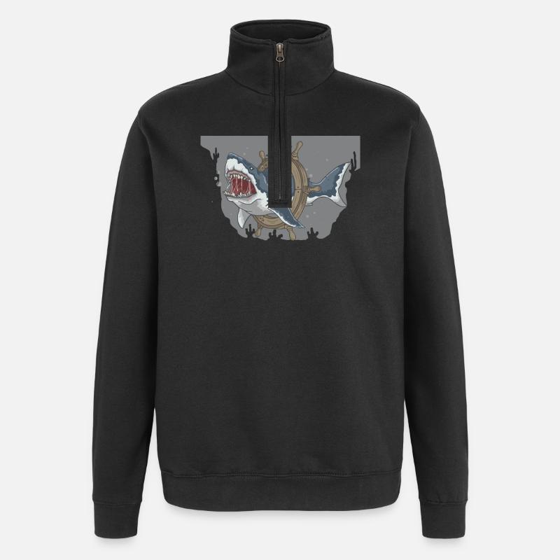 Tiefseehai-Navigationsillustration - Quarter-Zip-Sweatshirt - Schwarz