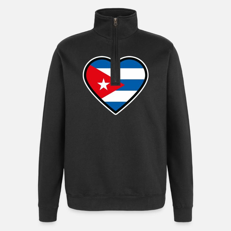 kuba flagge herz - Quarter-Zip-Sweatshirt - Schwarz