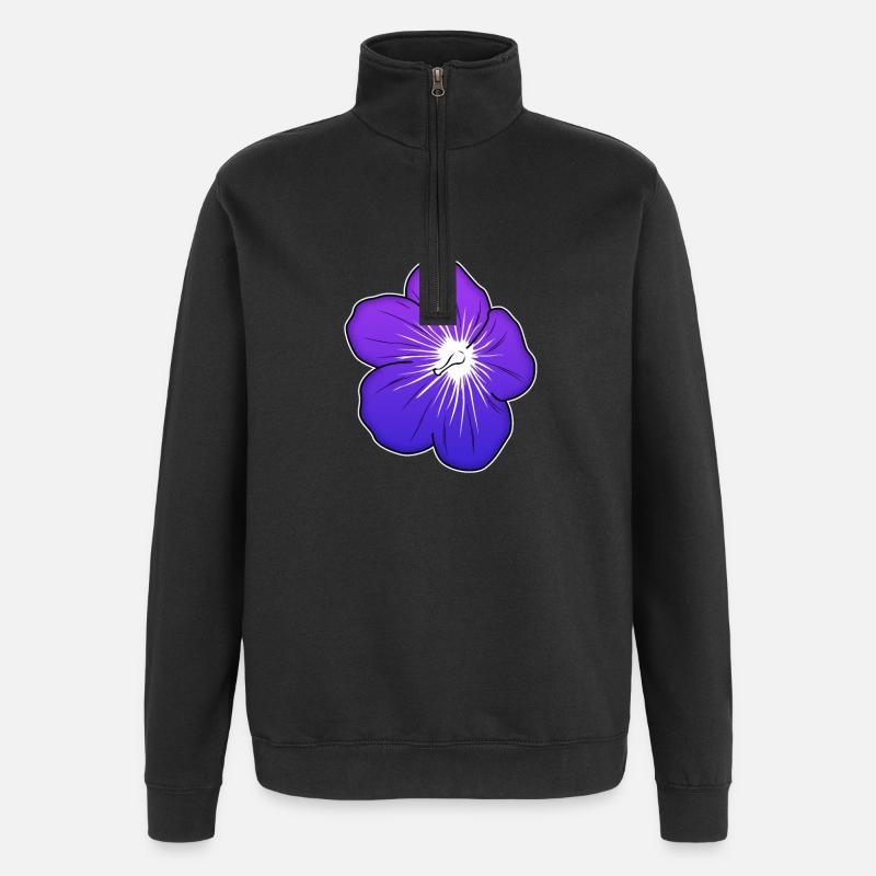 Violette Blütenillustration mit leuchtender Mitte - Quarter-Zip-Sweatshirt - Schwarz