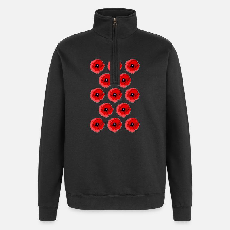 Abstract Poppies Pattern - Quarter-Zip Sweatshirt - black