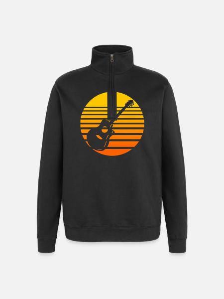 Retro sunset with guitar design - Quarter-Zip Sweatshirt - black