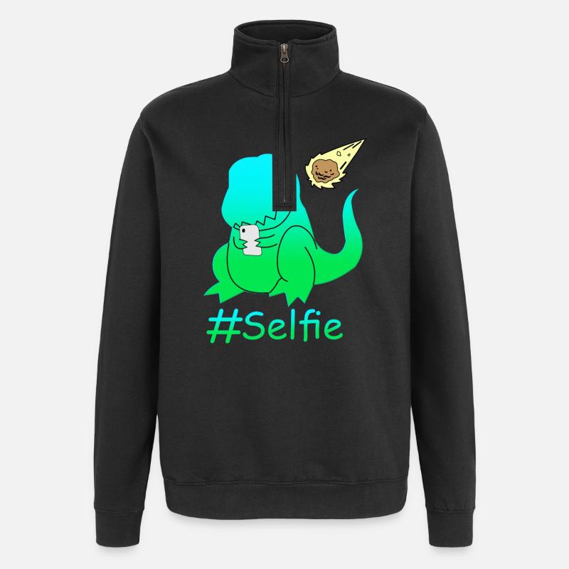 Lustiger Selfie Dinosaurier - Quarter-Zip-Sweatshirt - Schwarz