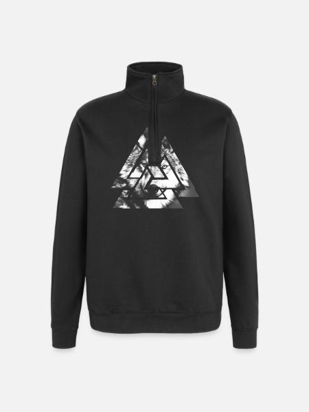 Valknut, symbole d’Odin - Avec Wolf - Sweat à zip 1/4 - noir