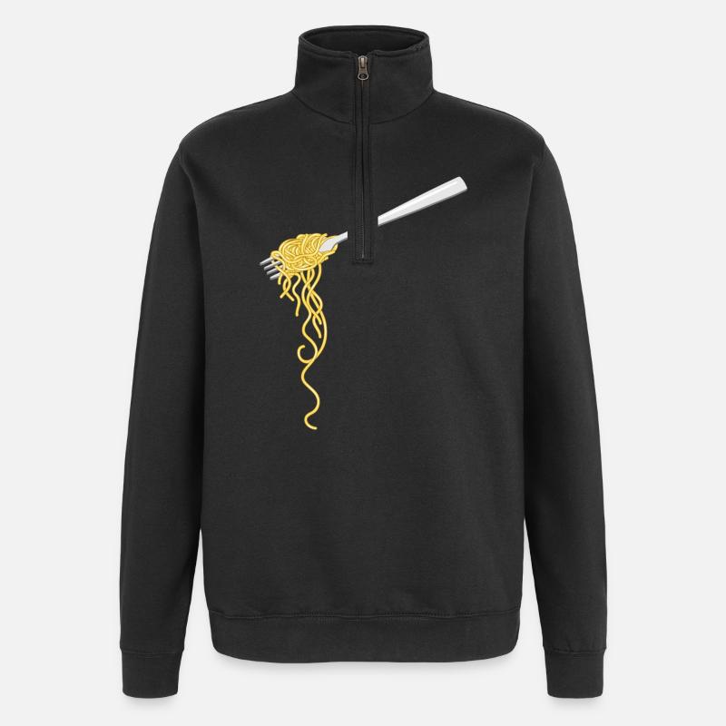 Pâtes spaghetti sur une fourchette - Sweat à zip 1/4 - noir