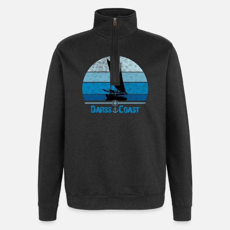 Darss Coast with Zeesboot - Quarter-Zip Sweatshirt - black