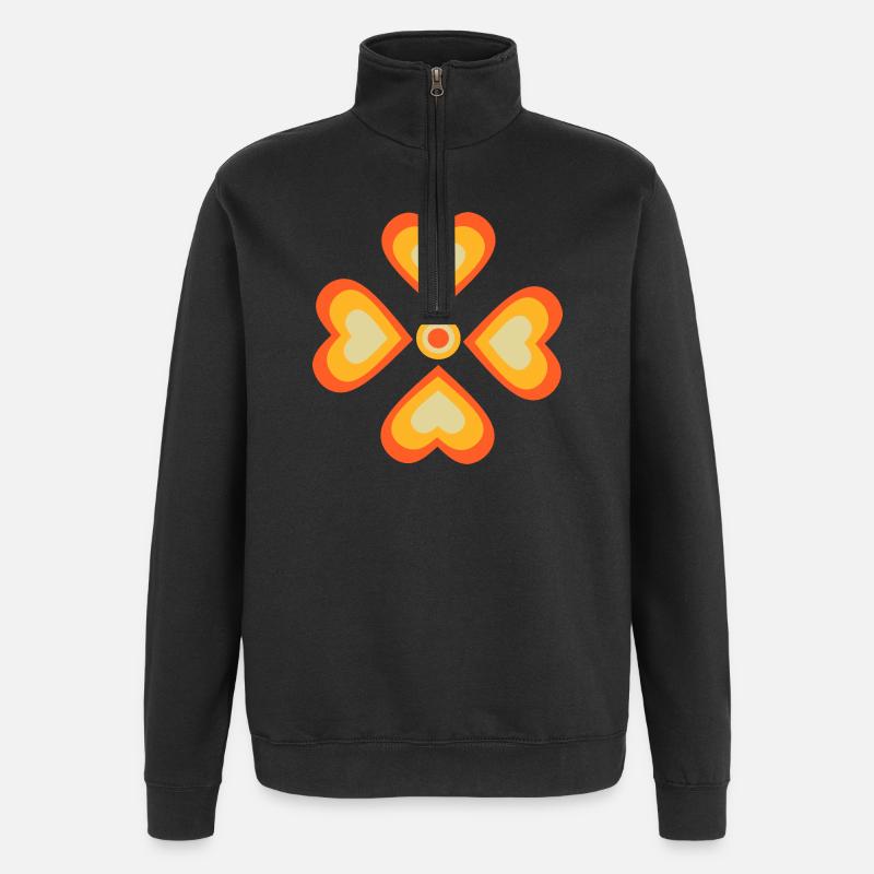 70s Flower Pattern - Quarter-Zip Sweatshirt - black
