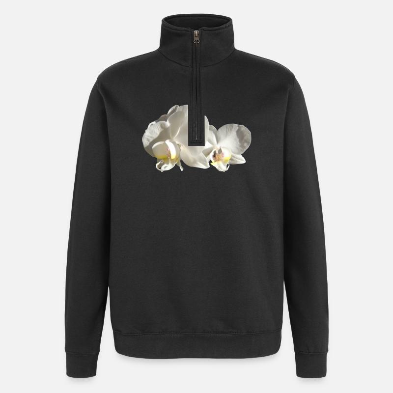 Orchidée blanche - Sweat à zip 1/4 - noir