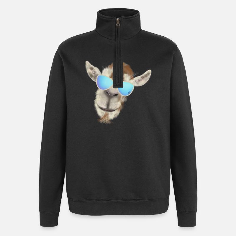 Lässiger Ziegenkopf mit Sonnenbrille - Quarter-Zip-Sweatshirt - Schwarz