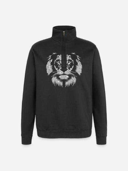 Sparkling lion head with glitter effect - Quarter-Zip Sweatshirt - black