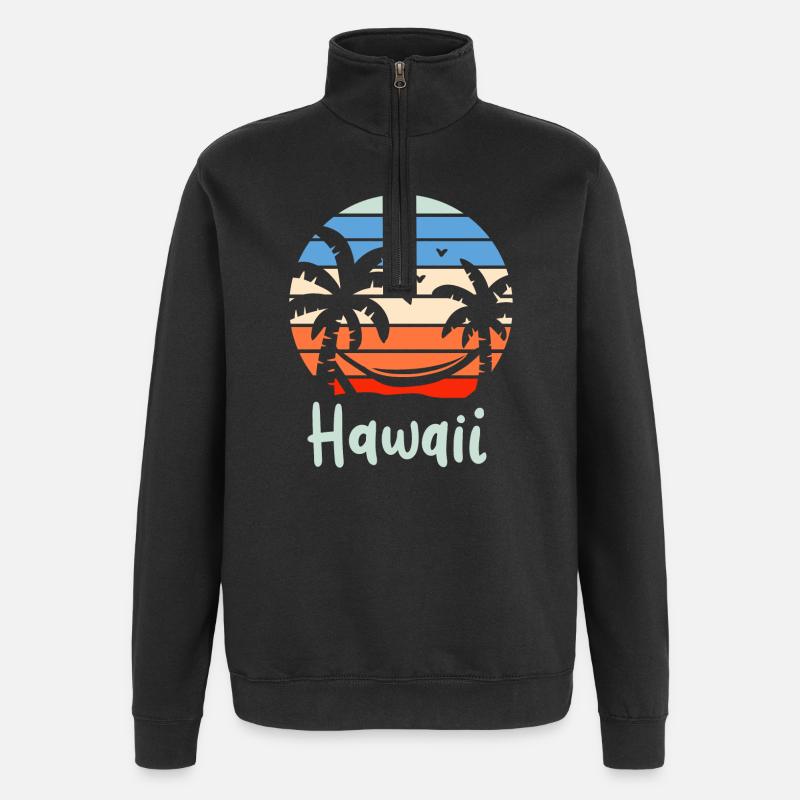 Hawaï Rétro - Sweat à zip 1/4 - noir