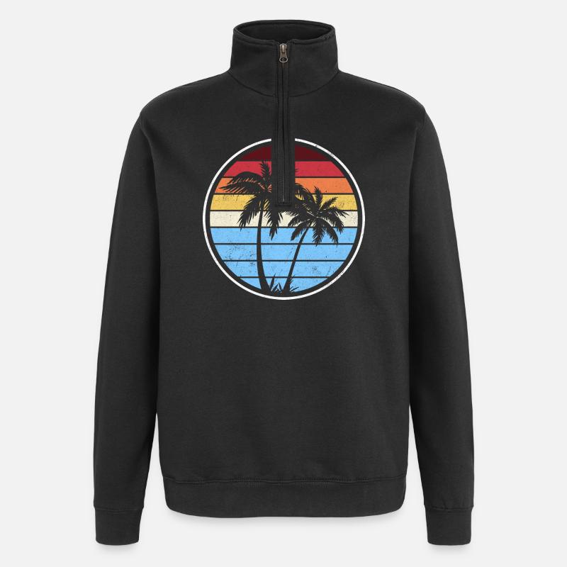 Retro Palm Sunset Circle - Quarter-Zip Sweatshirt - black