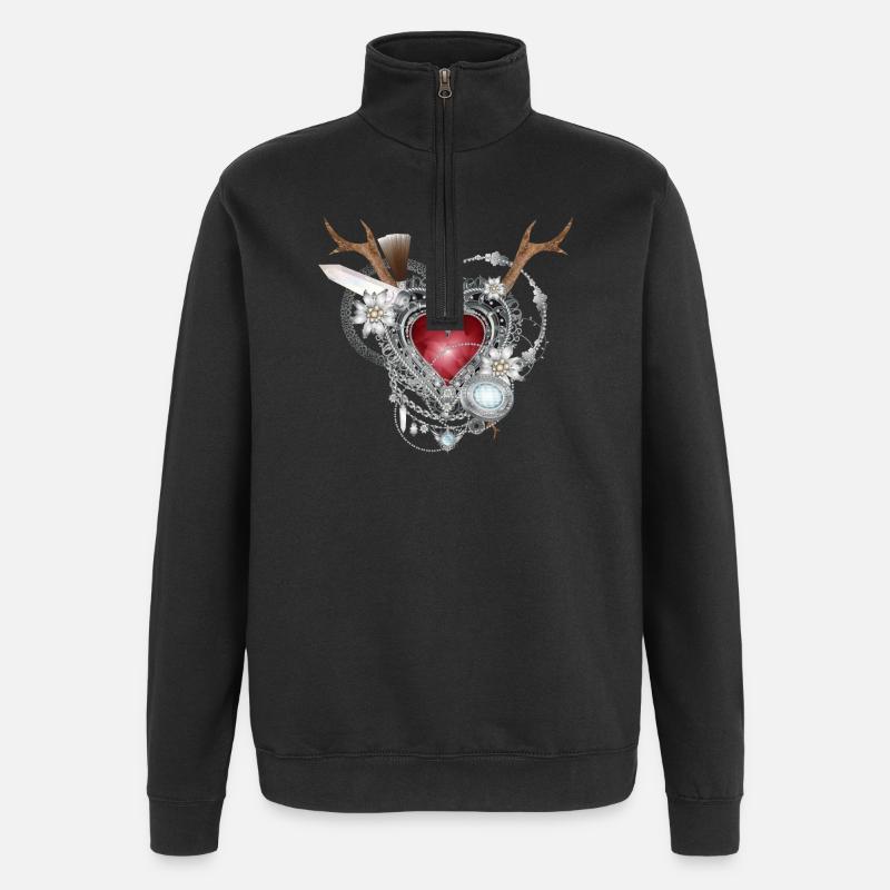 Extravaganter bayerischer Trachtenschmuck - Quarter-Zip-Sweatshirt - Schwarz