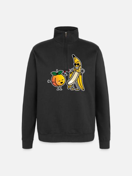 Giorno di biglietti di S. Valentino divertente del sesso delle coppie della banana della pesca - Felpa con zip 1/4 - nero