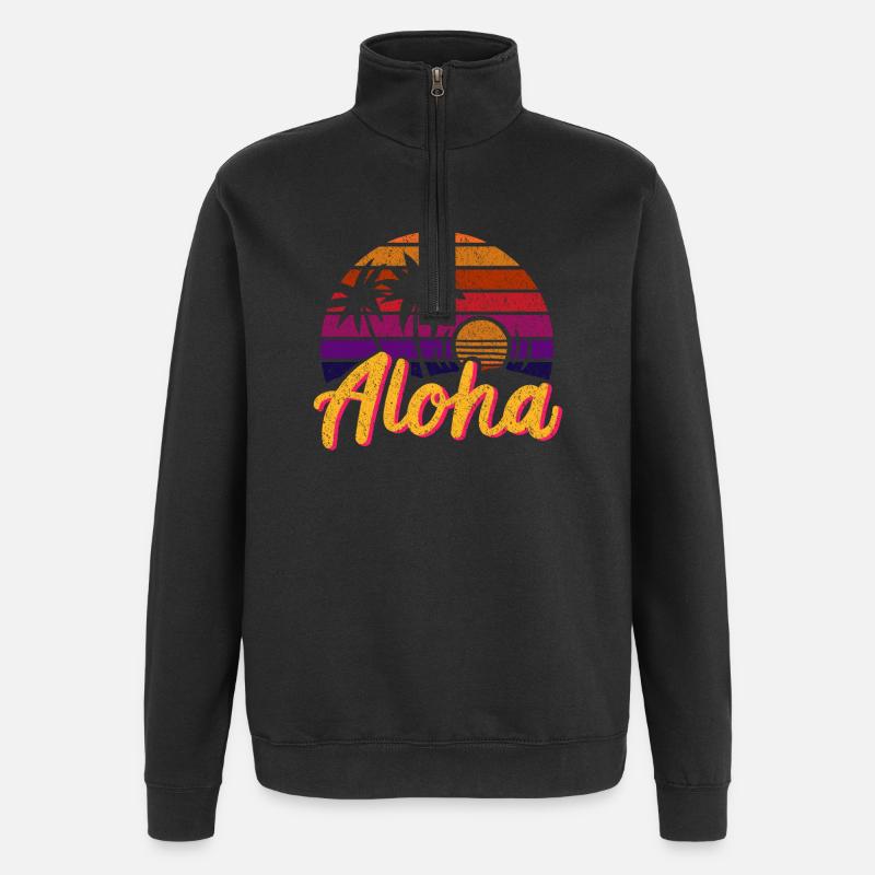 Aloha Rétro - Sweat à zip 1/4 - noir