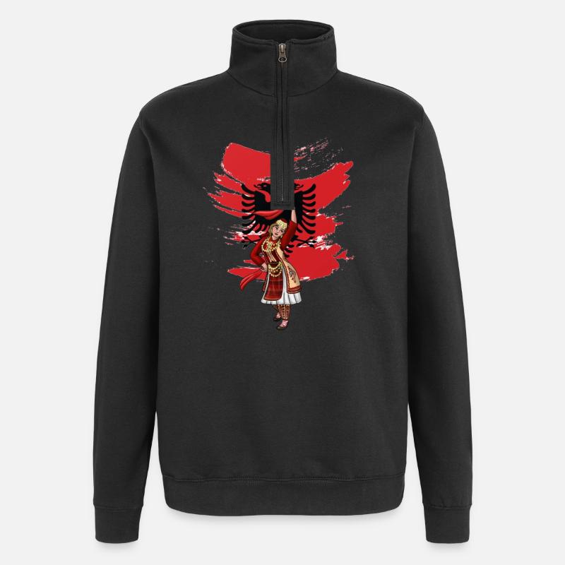 Drapeau albanais « Nuse albanaise » - Sweat à zip 1/4 - noir