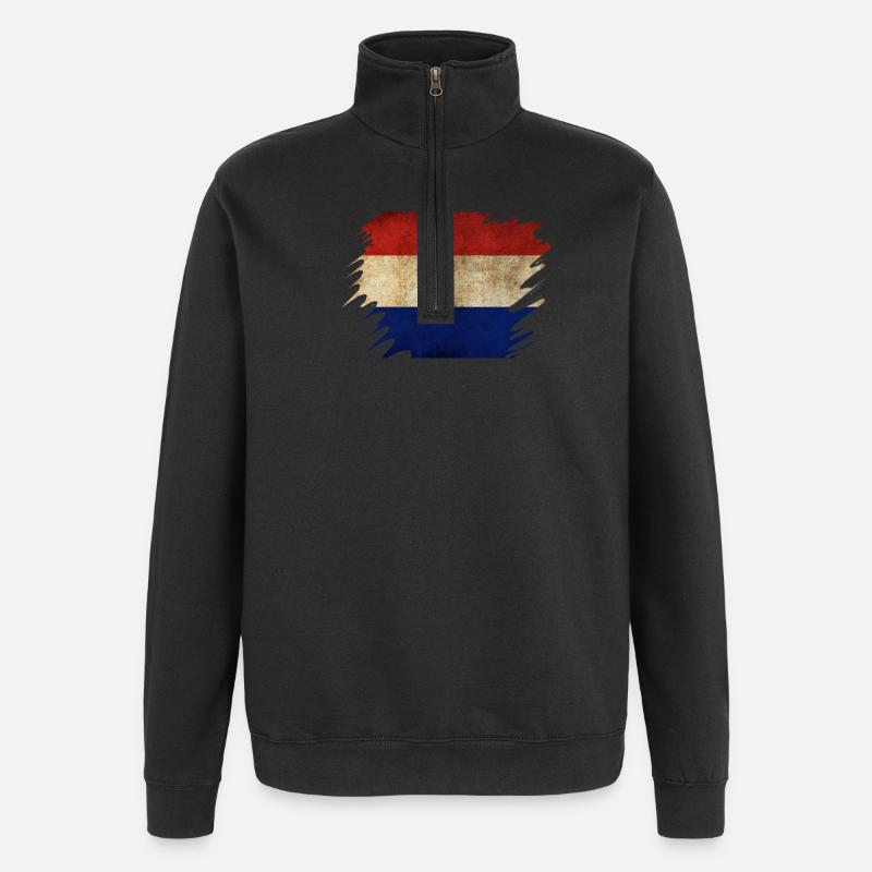 Grunge Holländisches Flaggendesign - Quarter-Zip-Sweatshirt - Schwarz