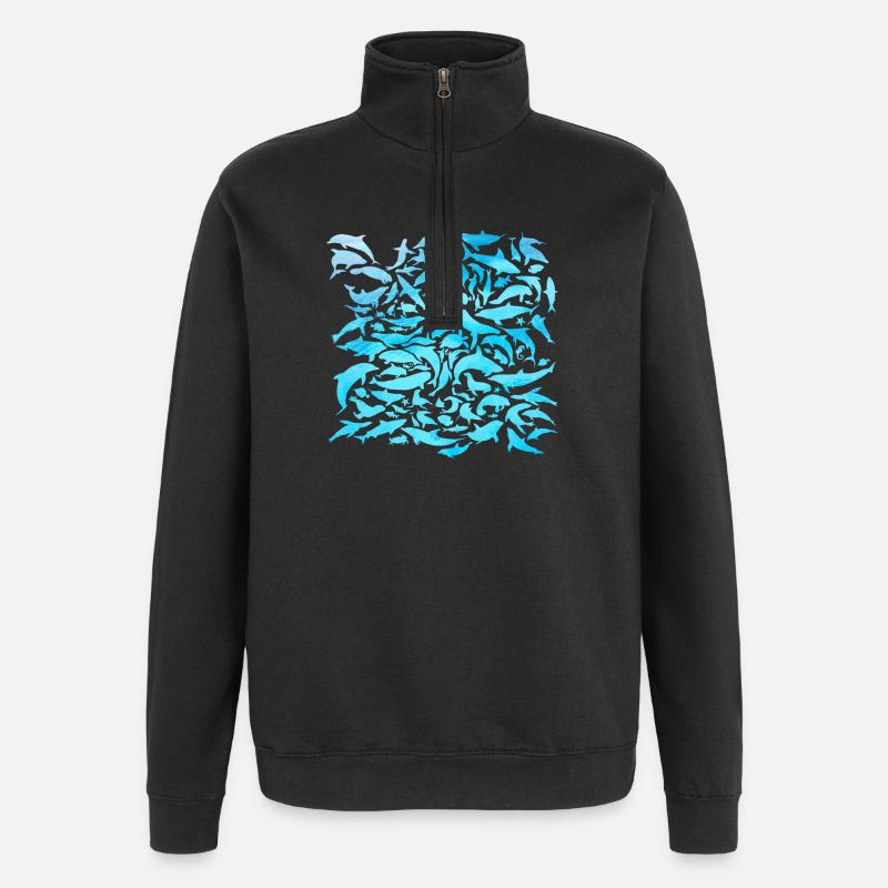 Meeresbwohner Design mit Fischen / Geschenkidee - Quarter-Zip-Sweatshirt - Schwarz