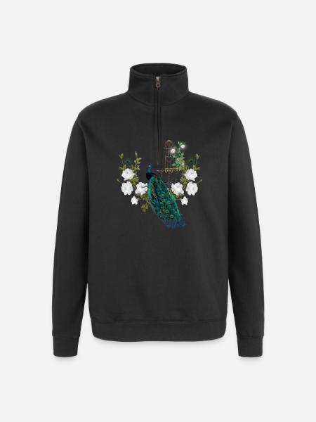 Wunderbarer Pfau, Weinlese - Quarter-Zip-Sweatshirt - Schwarz