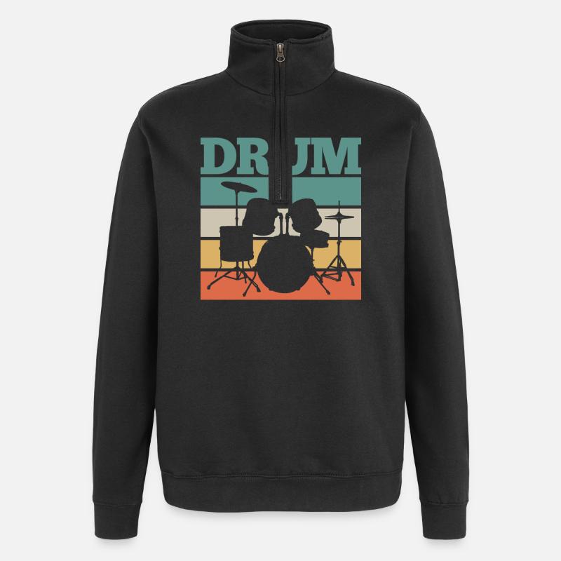 Schlagzeuger Schlagzeug Retro - Quarter-Zip-Sweatshirt - Schwarz