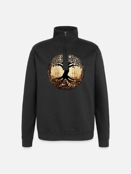 Celtic Tree of Wanderlust - Quarter-Zip Sweatshirt - black