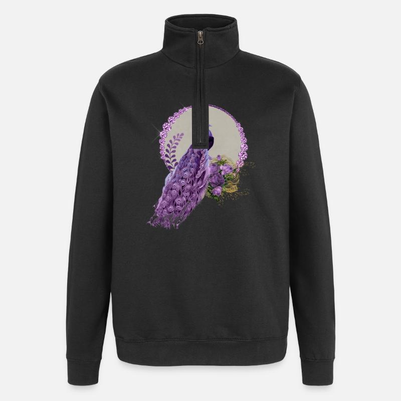 Wunderbare Pfau und Blumen in lila Farben. - Quarter-Zip-Sweatshirt - Schwarz