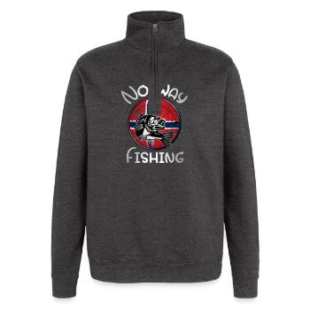 Pêche en Norvège - Sweat à zip 1/4 - charbon - Devant - AI Model Female 172 light (172cm) & AI Model Male 178 dark (178cm)